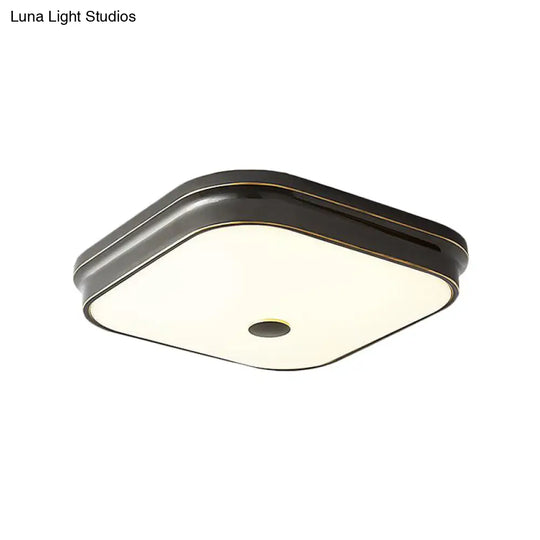 Led Flushmount Lighting: Traditional Square Frosted Glass Ceiling Light - Black/Gold For Living Room