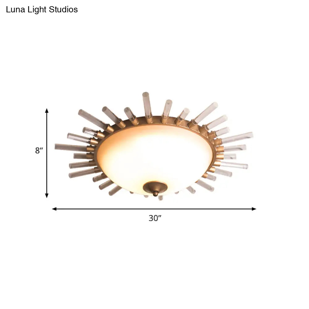 Led Fluted Crystal Flushmount Ceiling Lamp - 24’/30’ Modern Gold Opal Glass Bowl Corridor