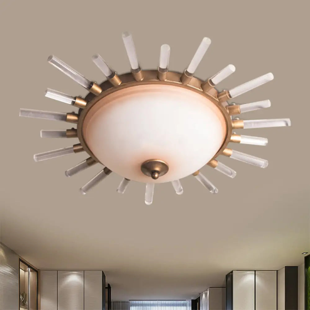 Led Fluted Crystal Flushmount Ceiling Lamp - 24’/30’ Modern Gold Opal Glass Bowl Corridor