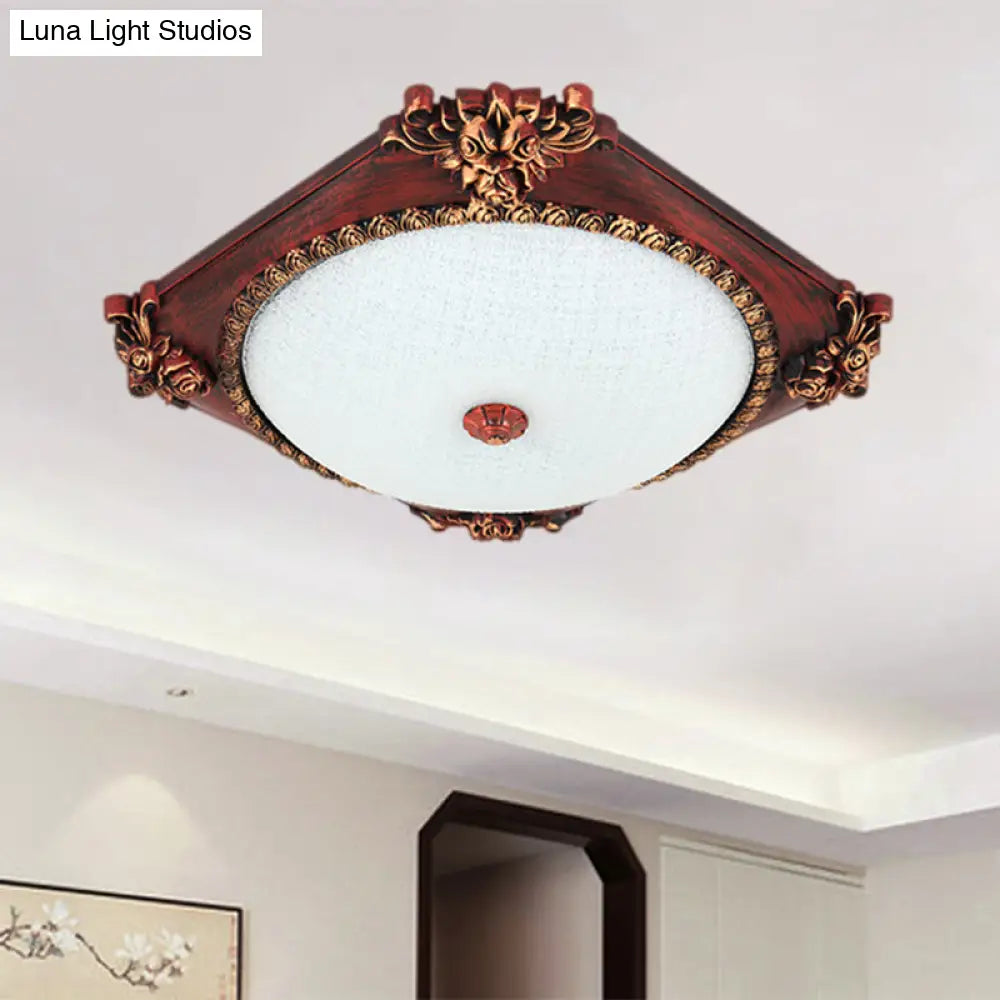 Led Frosted Glass Square Flush Mount Fixture With Bronze/Copper Finish - Countryside Ceiling Light