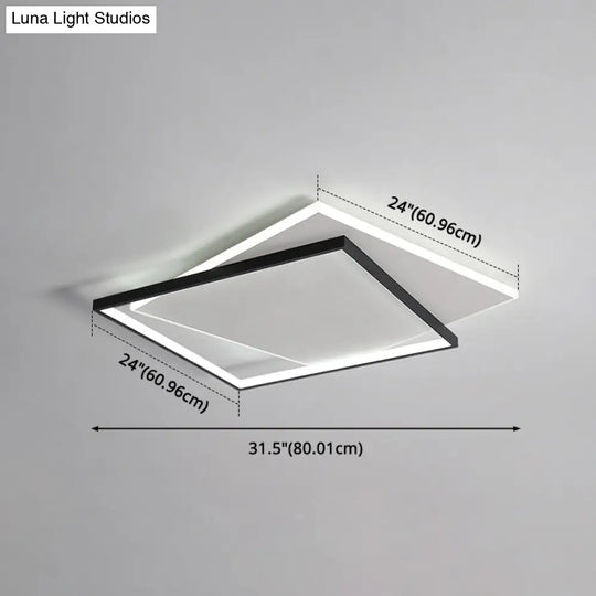 Led Geometric Double Square Ceiling Lamp With Acrylic Shade - Sleek Flush Mount Lighting