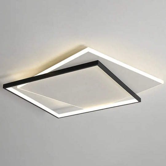 Led Geometric Double Square Ceiling Lamp With Acrylic Shade - Sleek Flush Mount Lighting 20.5’ /