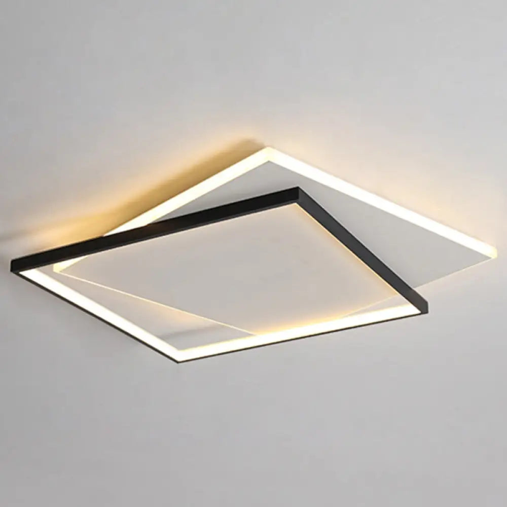 Led Geometric Double Square Ceiling Lamp With Acrylic Shade - Sleek Flush Mount Lighting 20.5’ /