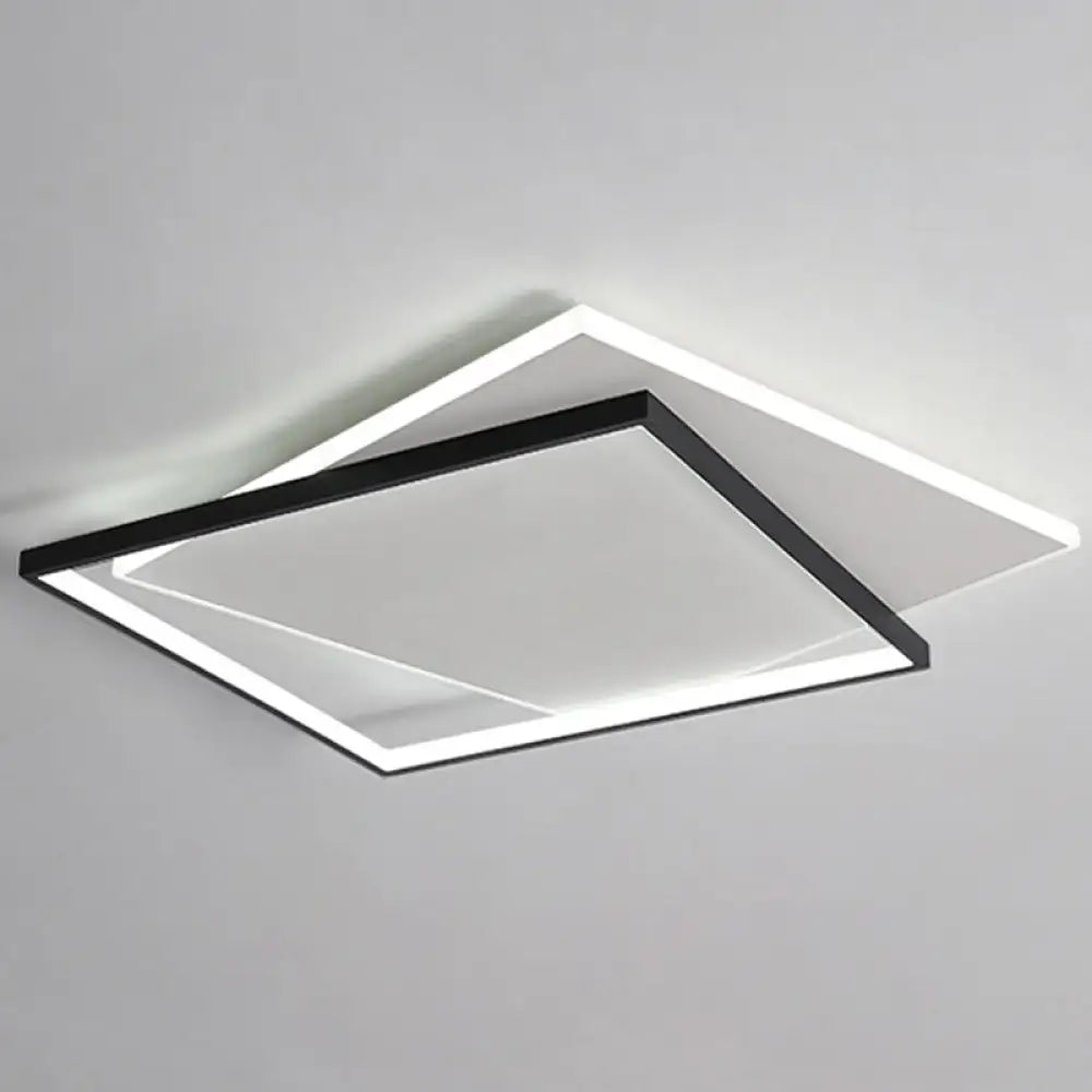 Led Geometric Double Square Ceiling Lamp With Acrylic Shade - Sleek Flush Mount Lighting 20.5’ /