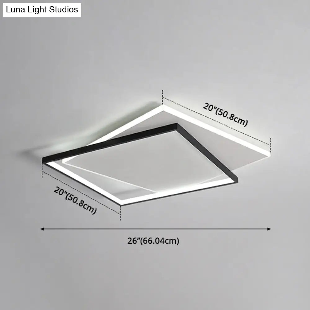 Led Geometric Double Square Ceiling Lamp With Acrylic Shade - Sleek Flush Mount Lighting