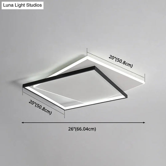 Led Geometric Double Square Ceiling Lamp With Acrylic Shade - Sleek Flush Mount Lighting