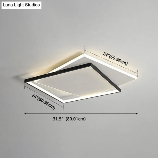 Led Geometric Double Square Ceiling Lamp With Acrylic Shade - Sleek Flush Mount Lighting