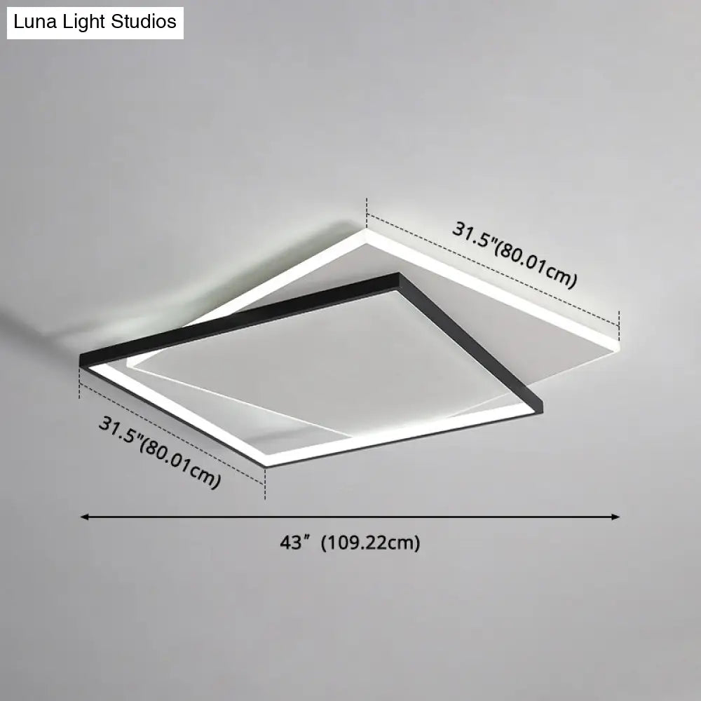 Led Geometric Double Square Ceiling Lamp With Acrylic Shade - Sleek Flush Mount Lighting