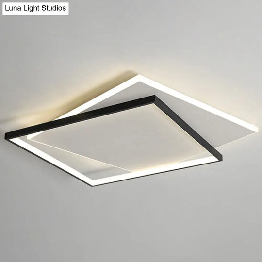 Led Geometric Double Square Ceiling Lamp With Acrylic Shade - Sleek Flush Mount Lighting 20.5 /