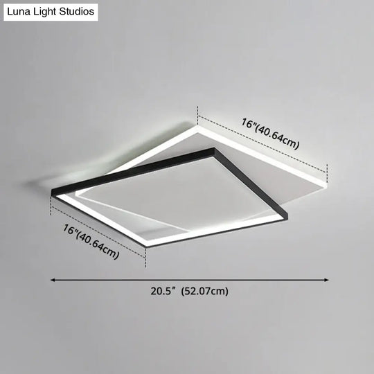 Led Geometric Double Square Ceiling Lamp With Acrylic Shade - Sleek Flush Mount Lighting