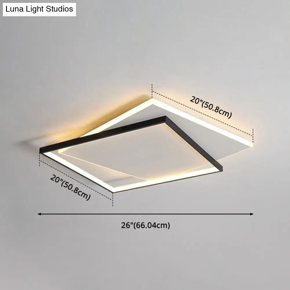 Led Geometric Double Square Ceiling Lamp With Acrylic Shade - Sleek Flush Mount Lighting