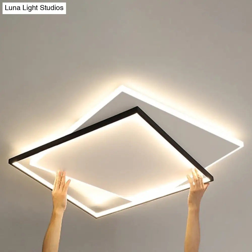 Led Geometric Double Square Ceiling Lamp With Acrylic Shade - Sleek Flush Mount Lighting