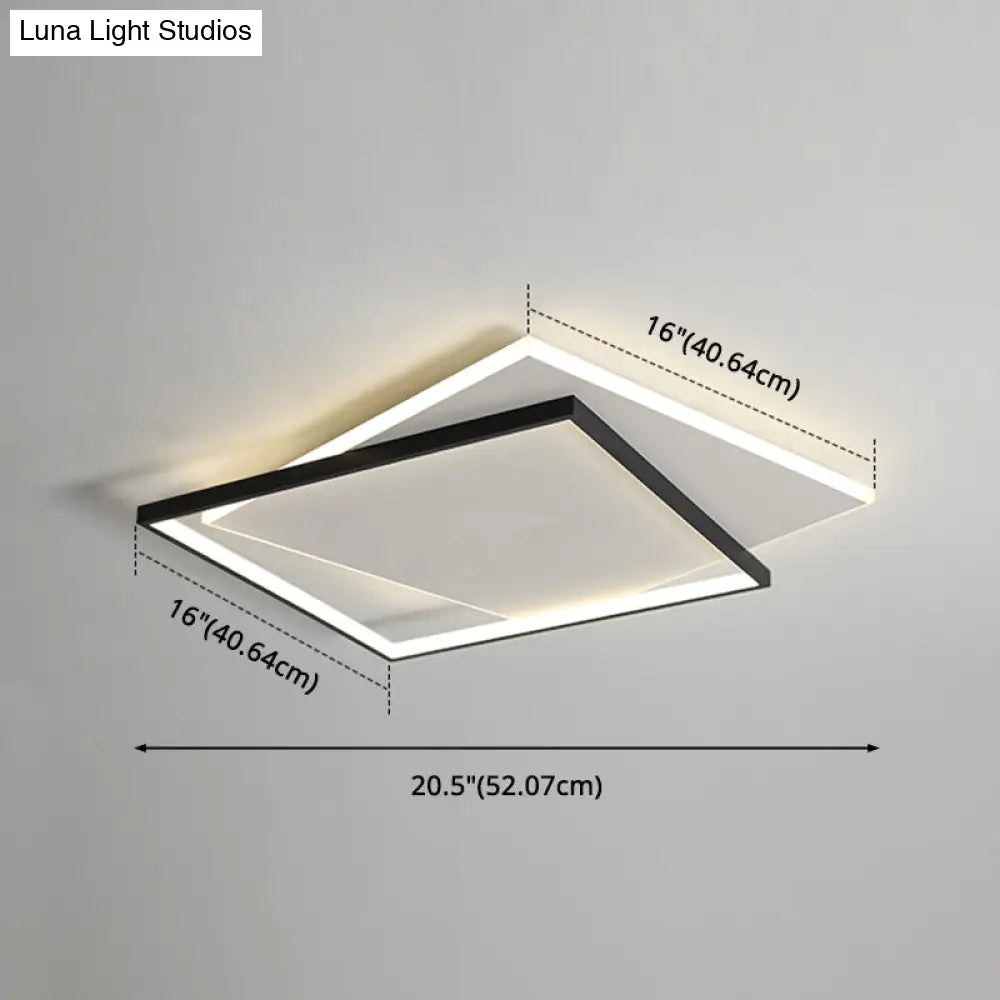 Led Geometric Double Square Ceiling Lamp With Acrylic Shade - Sleek Flush Mount Lighting