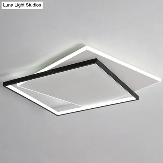 Led Geometric Double Square Ceiling Lamp With Acrylic Shade - Sleek Flush Mount Lighting 20.5 /