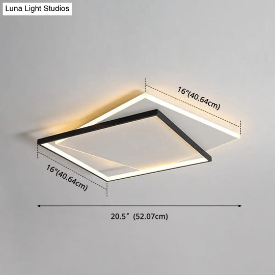 Led Geometric Double Square Ceiling Lamp With Acrylic Shade - Sleek Flush Mount Lighting