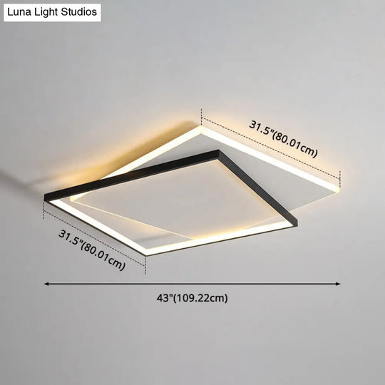 Led Geometric Double Square Ceiling Lamp With Acrylic Shade - Sleek Flush Mount Lighting