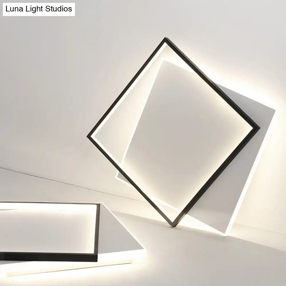 Led Geometric Double Square Ceiling Lamp With Acrylic Shade - Sleek Flush Mount Lighting