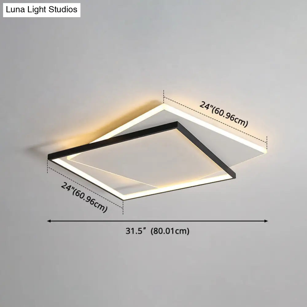 Led Geometric Double Square Ceiling Lamp With Acrylic Shade - Sleek Flush Mount Lighting