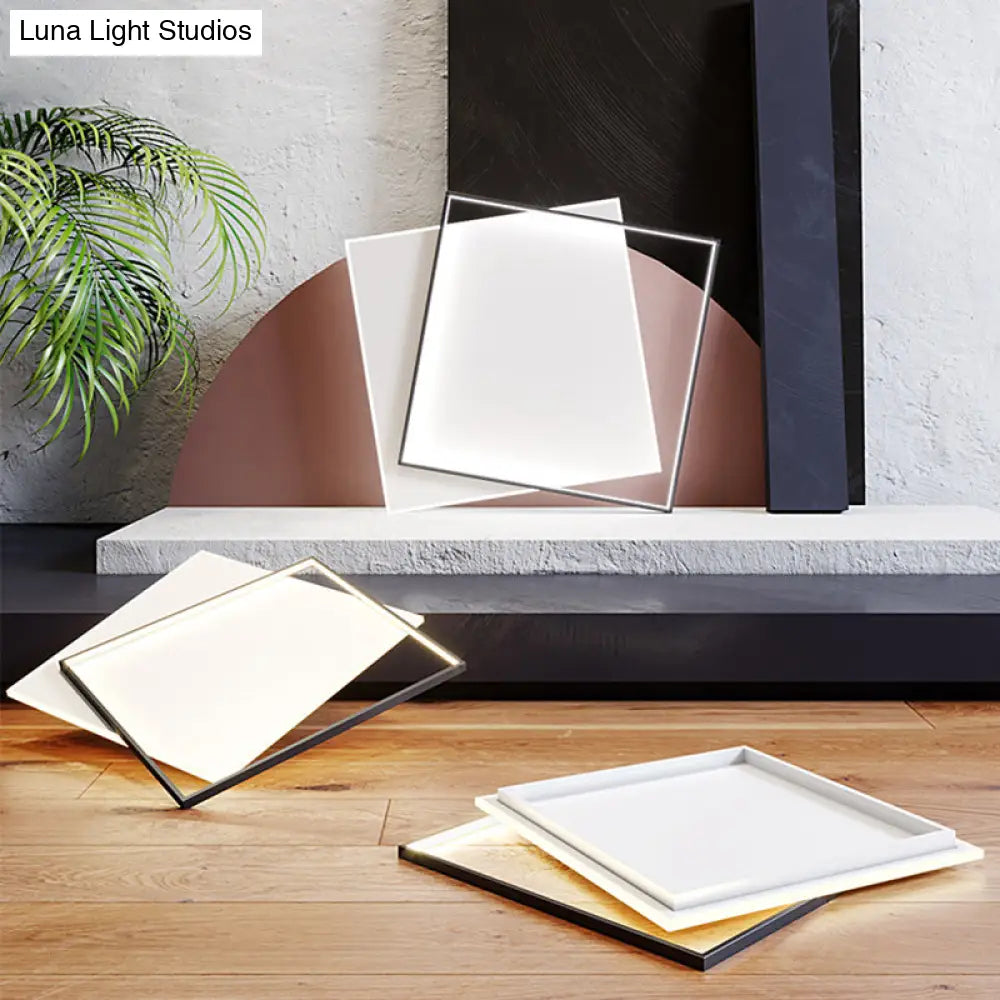 Led Geometric Double Square Ceiling Lamp With Acrylic Shade - Sleek Flush Mount Lighting