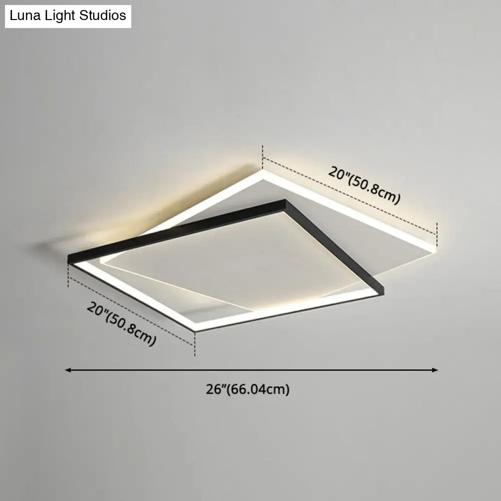 Led Geometric Double Square Ceiling Lamp With Acrylic Shade - Sleek Flush Mount Lighting