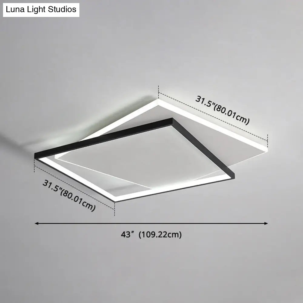 Led Geometric Double Square Ceiling Lamp With Acrylic Shade - Sleek Flush Mount Lighting