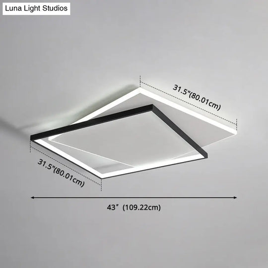 Led Geometric Double Square Ceiling Lamp With Acrylic Shade - Sleek Flush Mount Lighting