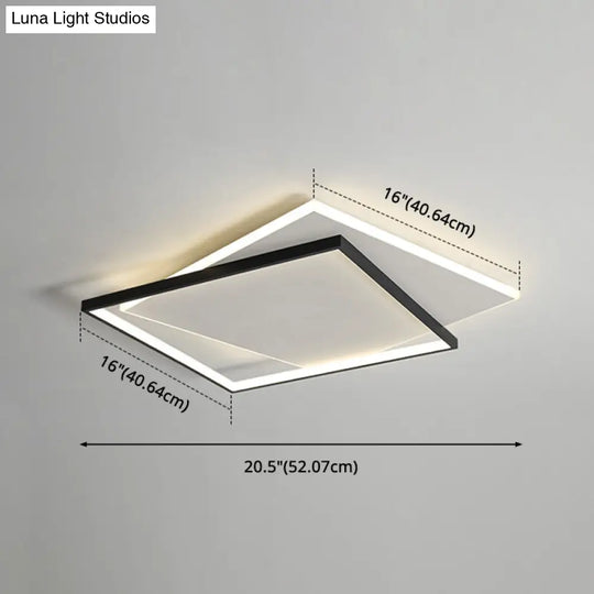 Led Geometric Double Square Ceiling Lamp With Acrylic Shade - Sleek Flush Mount Lighting