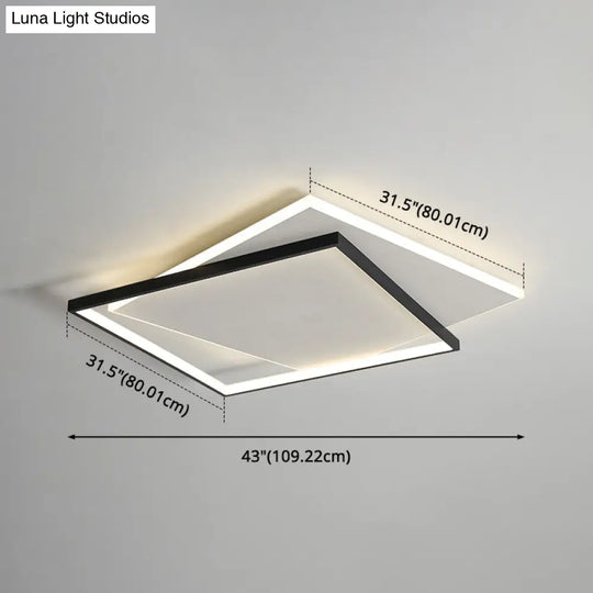 Led Geometric Double Square Ceiling Lamp With Acrylic Shade - Sleek Flush Mount Lighting