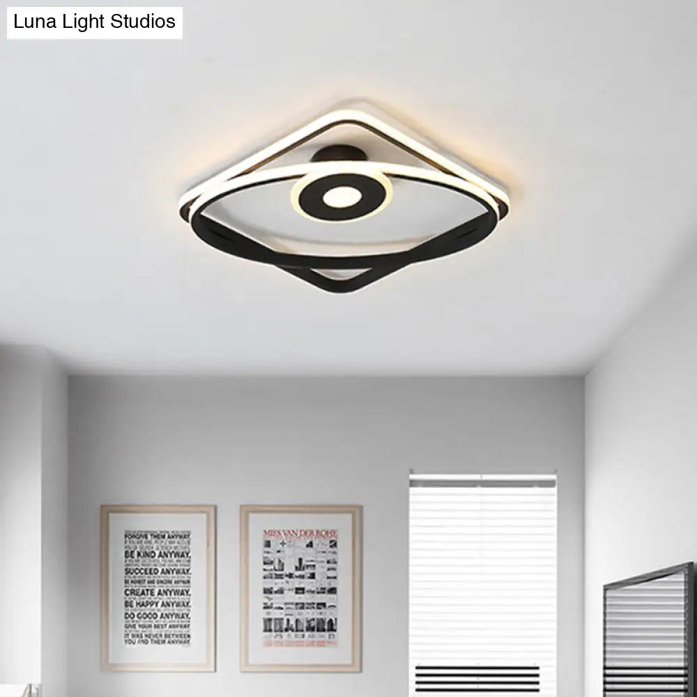 Led Geometric Flush Mount Ceiling Light Fixture In Contemporary White/Black With Acrylic Shade