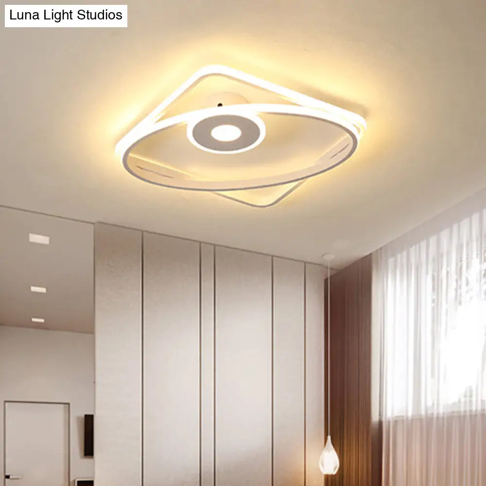 Led Geometric Flush Mount Ceiling Light Fixture In Contemporary White/Black With Acrylic Shade