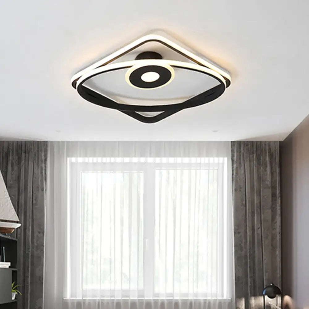 Led Geometric Flush Mount Ceiling Light Fixture In Contemporary White/Black With Acrylic Shade