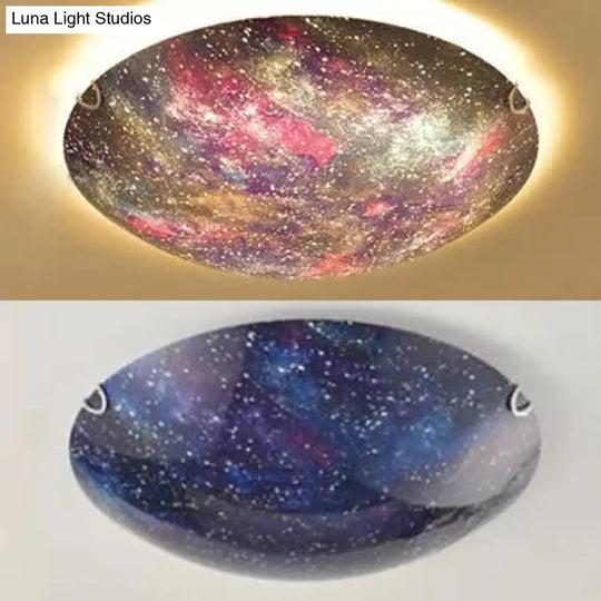 Led Glass Universe Flush Mount Ceiling Lamp - Multicolor Romantic Lighting For Kids Bedroom