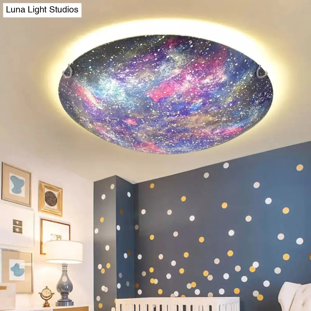 Led Glass Universe Flush Mount Ceiling Lamp - Multicolor Romantic Lighting For Kids Bedroom Blue /