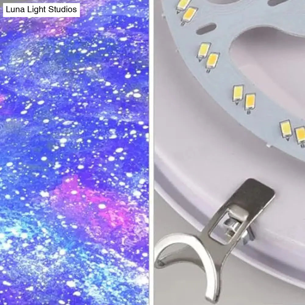Led Glass Universe Flush Mount Ceiling Lamp - Multicolor Romantic Lighting For Kids’ Bedroom