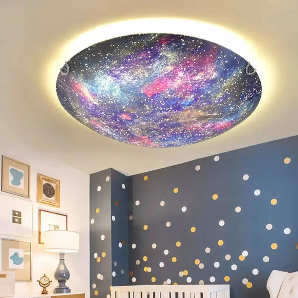 Led Glass Universe Flush Mount Ceiling Lamp - Multicolor Romantic Lighting For Kids’ Bedroom Blue