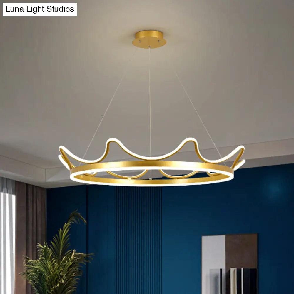 Minimalistic Gold Crown Led Chandelier Pendant For Living Room