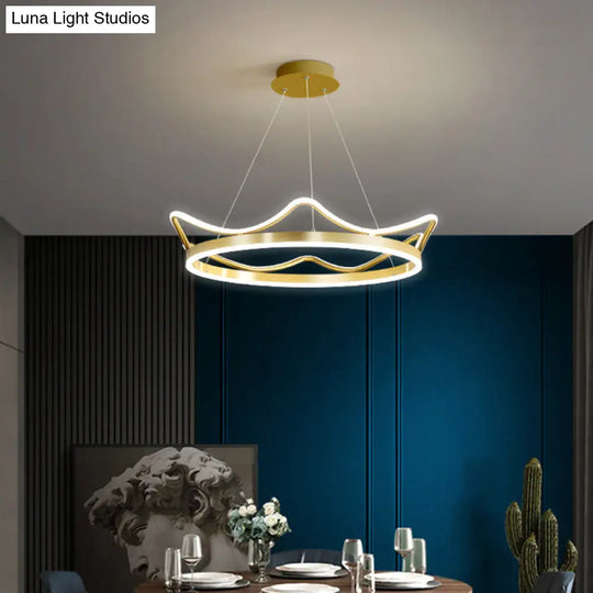 Led Gold Crown Chandelier: Minimalistic Acrylic Pendant Light For Living Room