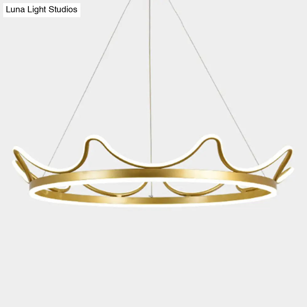 Minimalistic Gold Crown Led Chandelier Pendant For Living Room / 20.5(53Cm) White