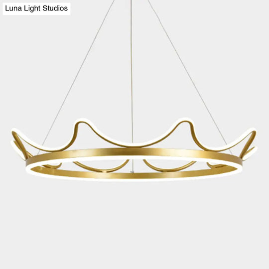 Minimalistic Gold Crown Led Chandelier Pendant For Living Room / 20.5(53Cm) White