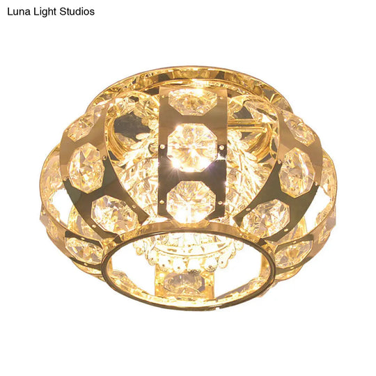 Led Gold Crystal Flushmount Light With Warm/White
