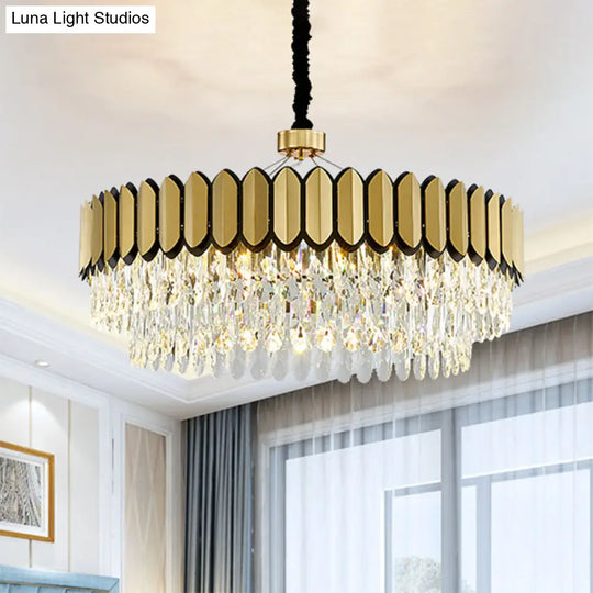 Led Gold Pendant Chandelier With Clear Crystal Drops - 18’/23.5’ Wide Contemporary Round