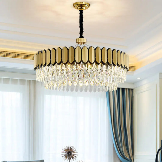 Led Gold Pendant Chandelier With Clear Crystal Drops - 18’/23.5’ Wide Contemporary Round