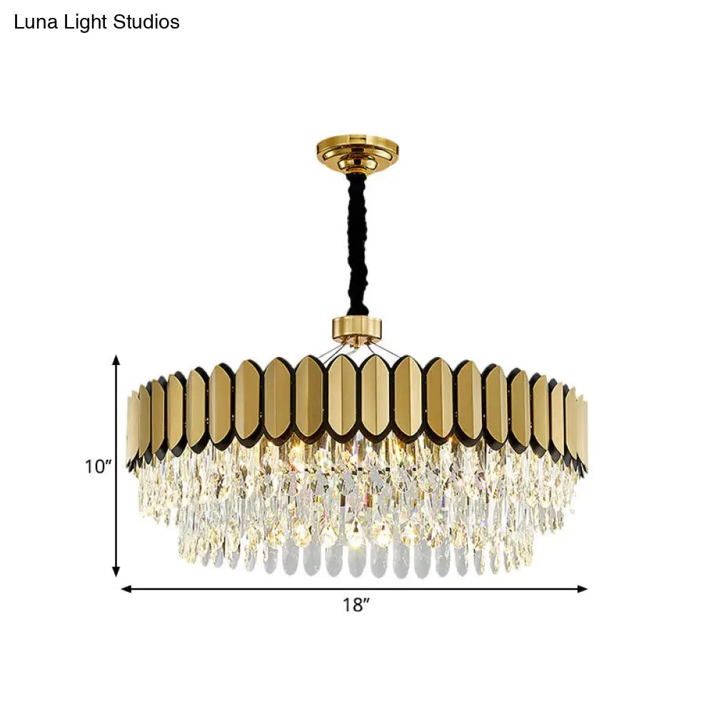 Led Gold Pendant Chandelier With Clear Crystal Drops - 18’/23.5’ Wide Contemporary Round