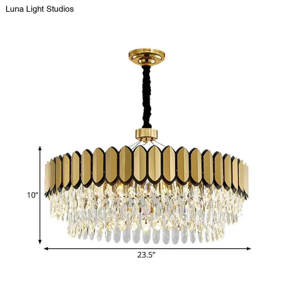 Led Gold Pendant Chandelier With Clear Crystal Drops - 18’/23.5’ Wide Contemporary Round