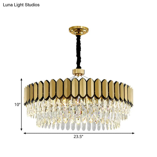 Led Gold Pendant Chandelier With Clear Crystal Drops - 18’/23.5’ Wide Contemporary Round