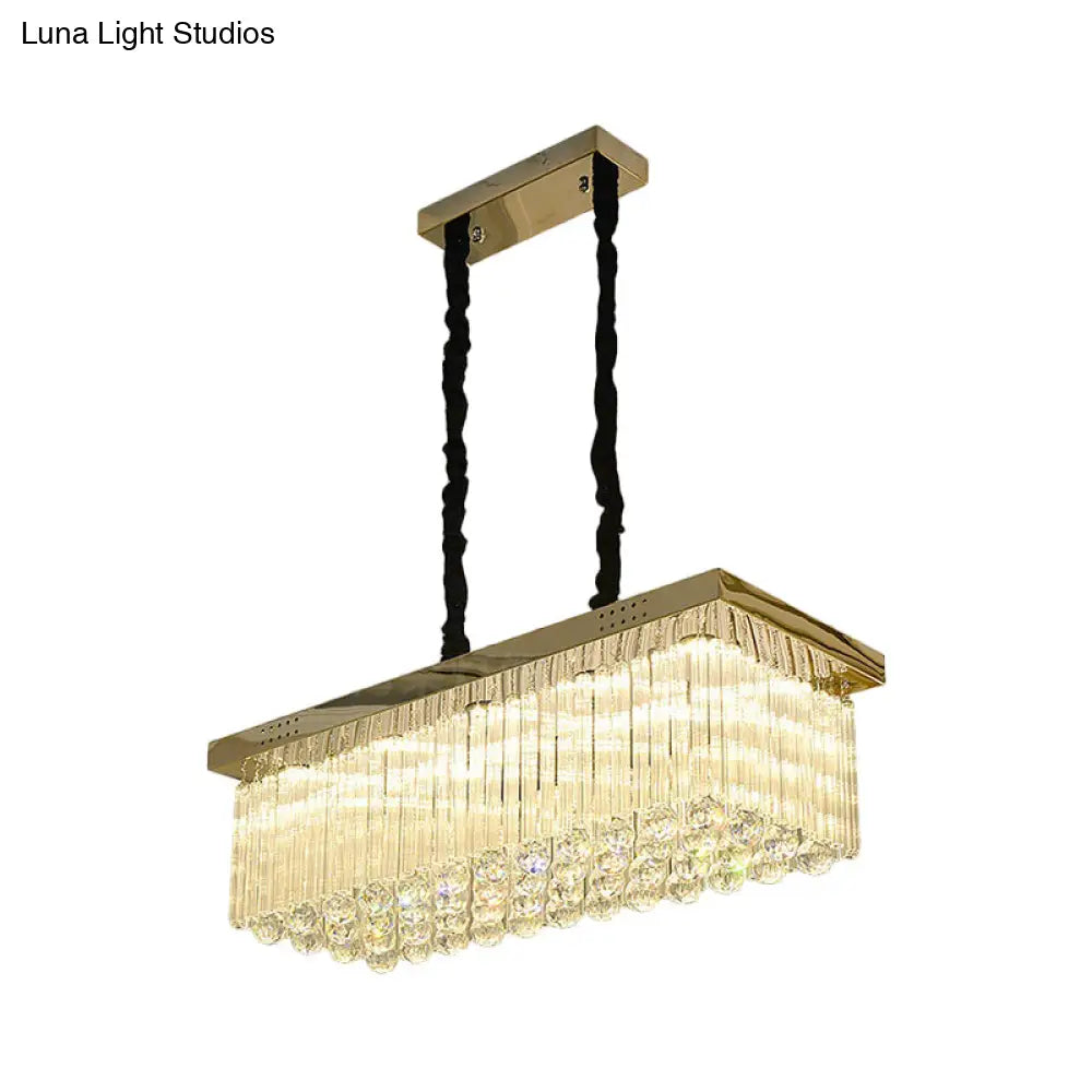 Led Gold Suspension Crystal Rod Island Light For Dining Room - Simplicity & Warm/White Lighting