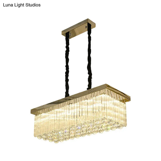 Led Gold Suspension Crystal Rod Island Light For Dining Room - Simplicity & Warm/White Lighting