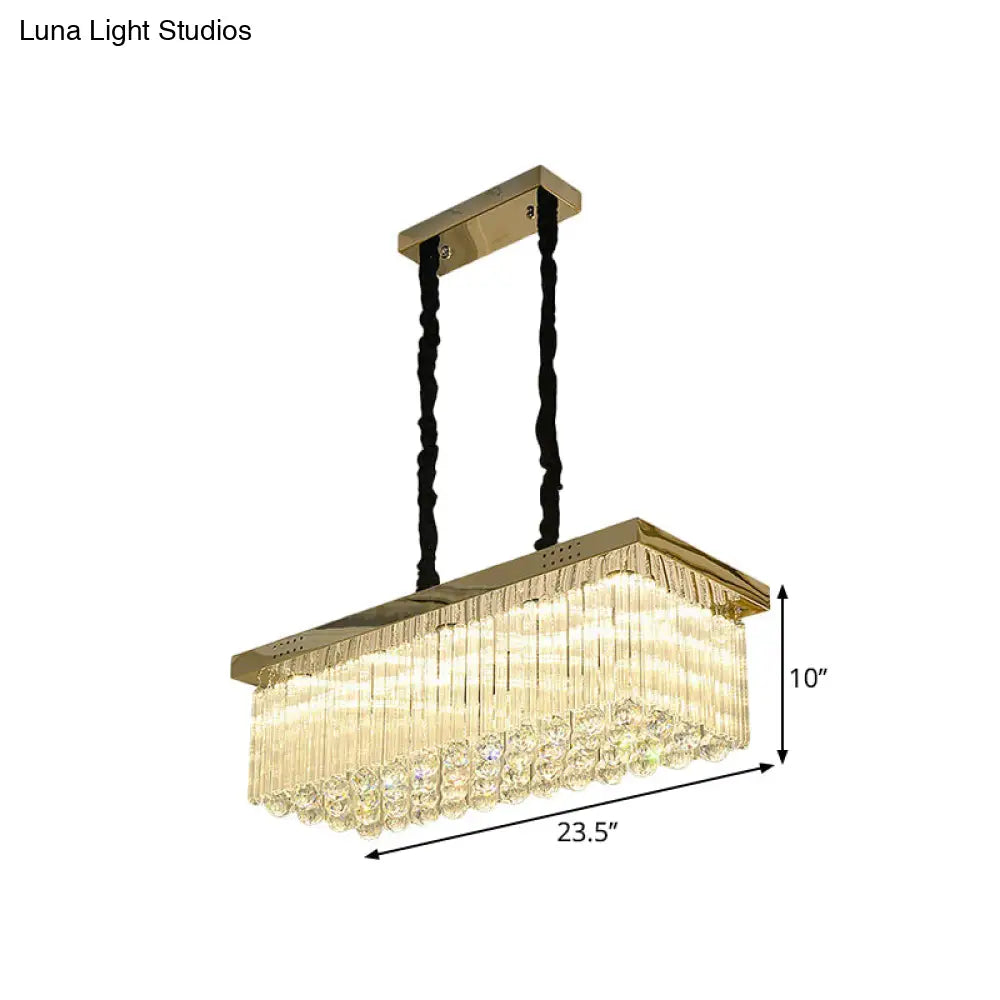 Led Gold Suspension Crystal Rod Island Light For Dining Room - Simplicity & Warm/White Lighting