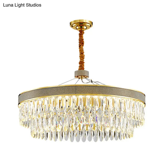 Led Hanging Chandelier - Modern Gold Finish Clear Crystal Draping 2-Layer Round Design