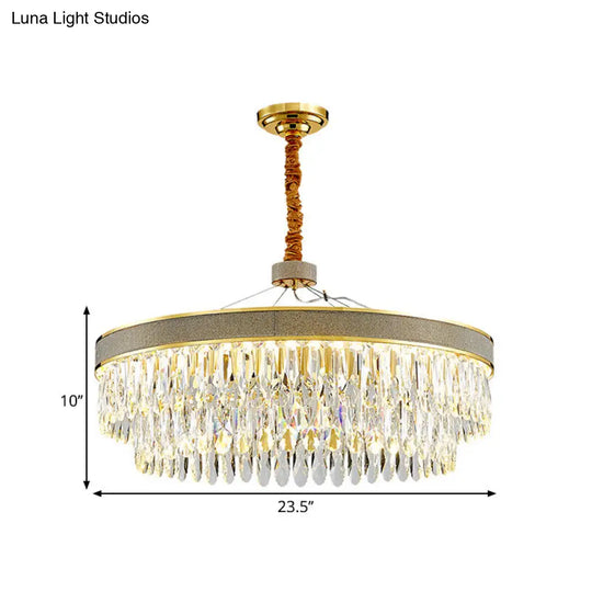 Led Hanging Chandelier - Modern Gold Finish Clear Crystal Draping 2-Layer Round Design